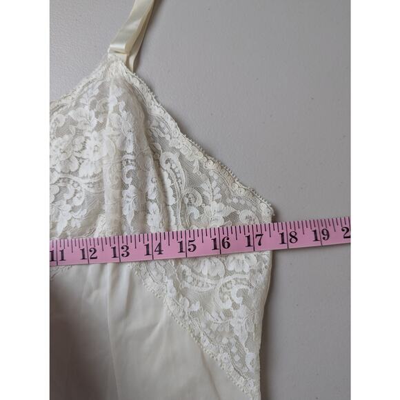 Vtg Wonder Maid Slip Dress Womens Medium White Lace Slinky Sleek Midi Coquette - Picture 7 of 9